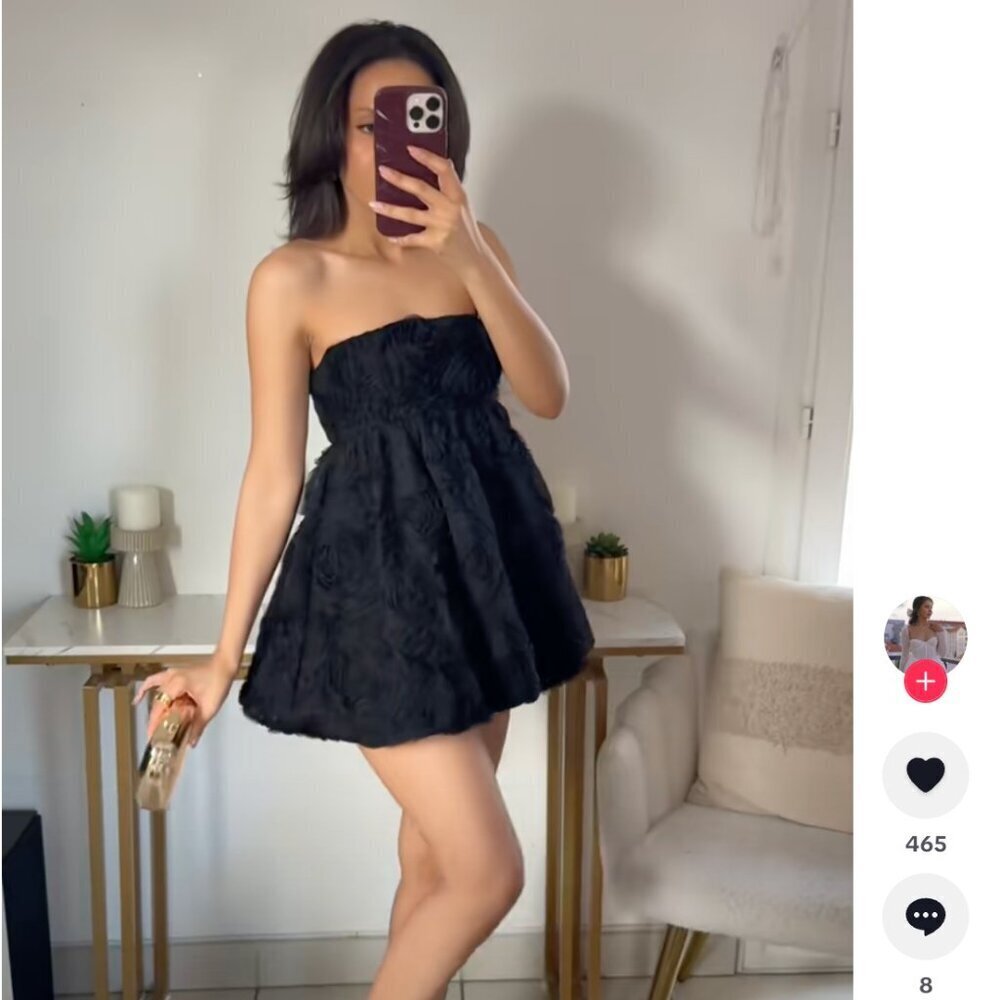 ZARA Black Floral Mini Dress S | Blogger Fav | Coquette Balletcore Party Glam